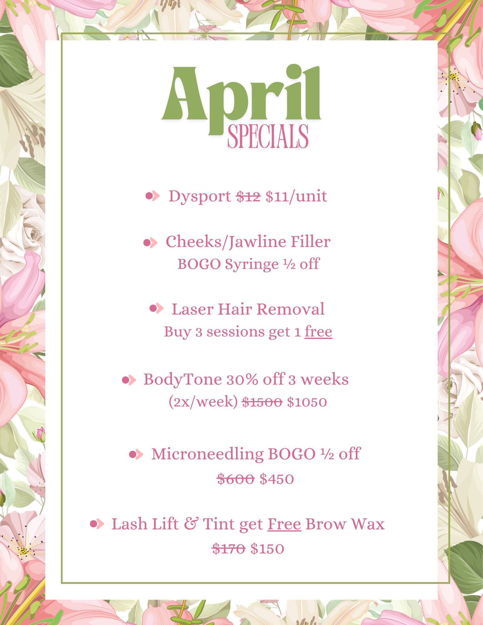 Body By Design Specials Pop-Up Graphic