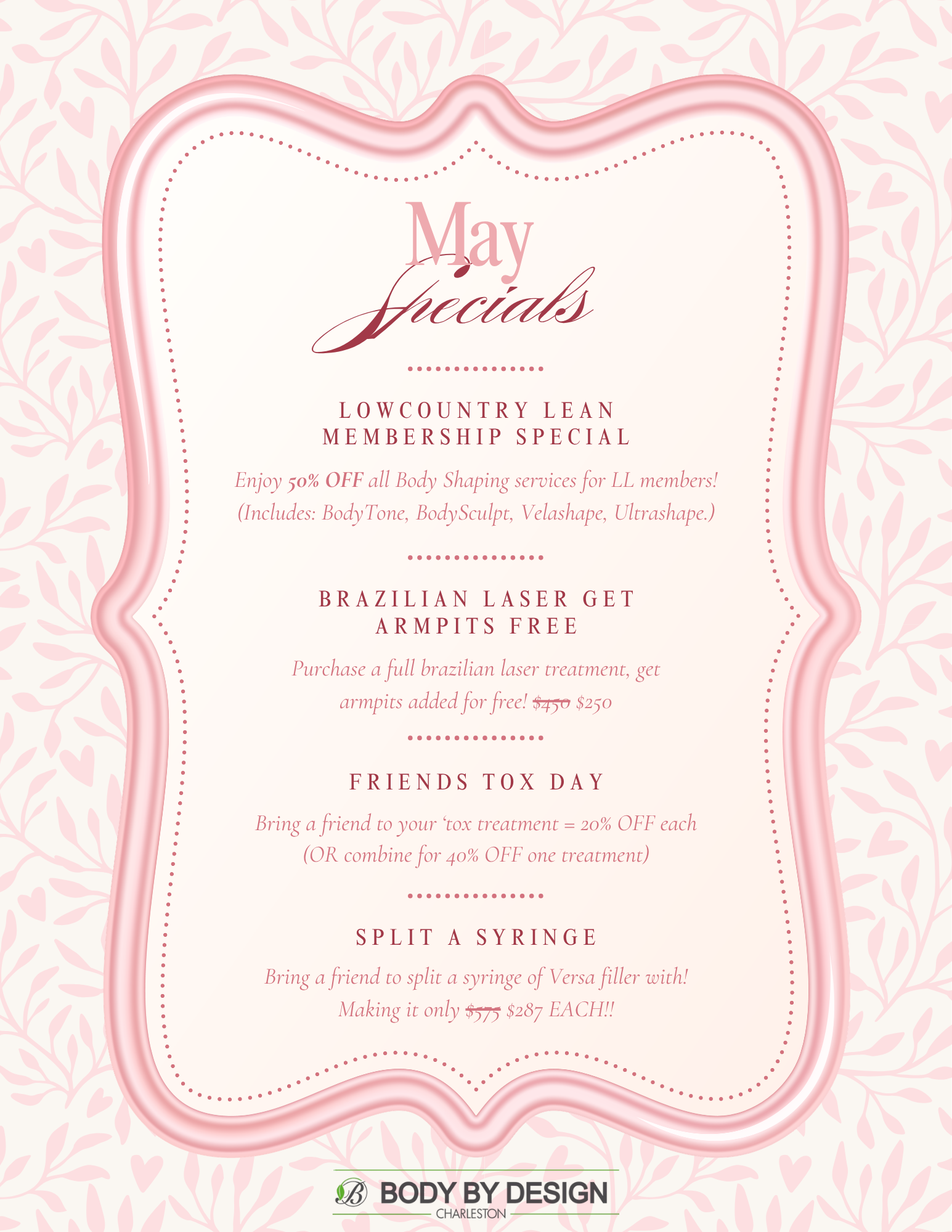 Body By Design Specials Pop-Up Graphic